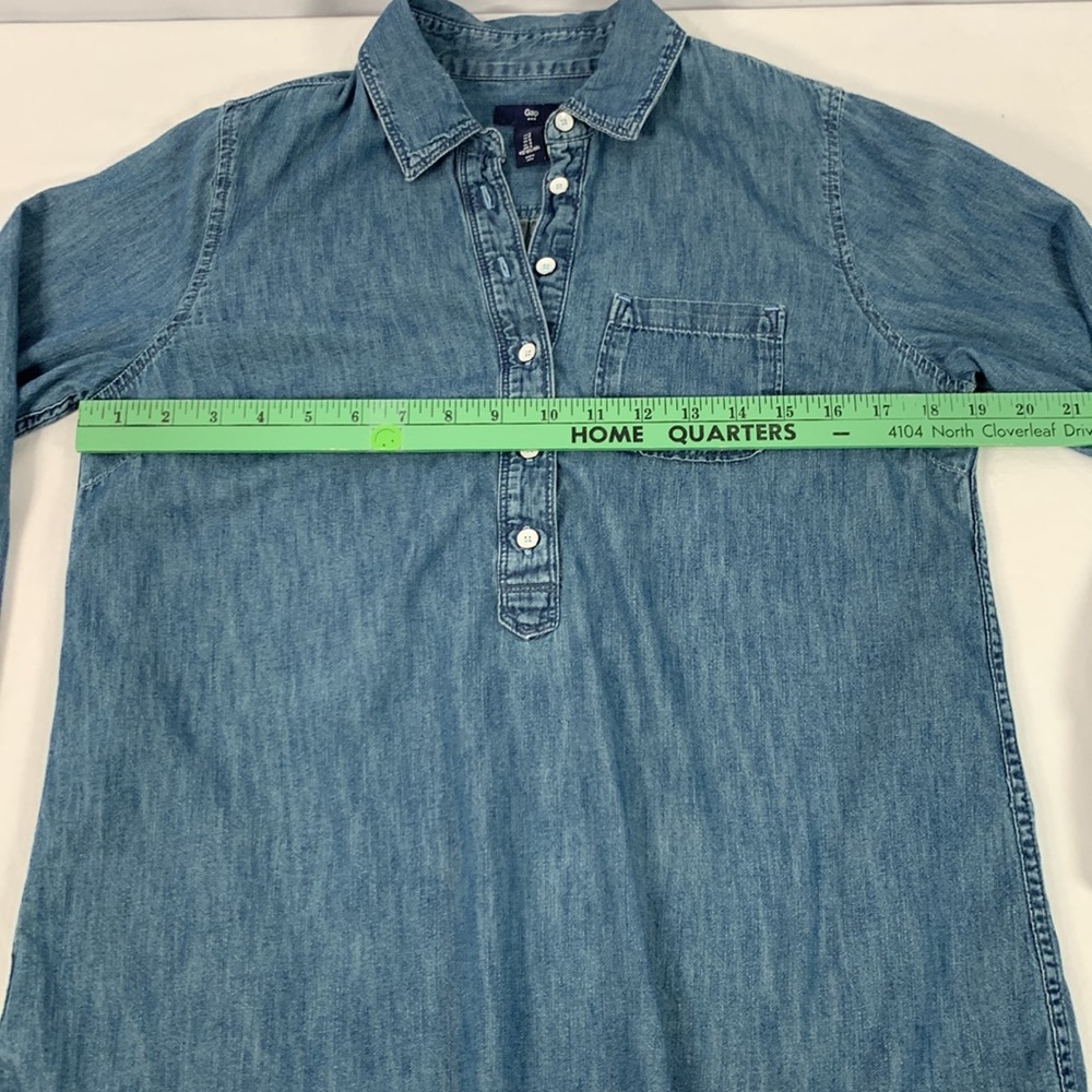 Gap Denim Pullover 1/2 Button Down Long Sleeve Blue Jean Shirt Mini Dress Size S - Picture 3 of 13